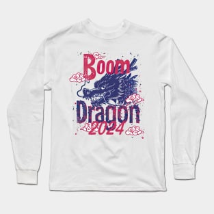 Chinese New Year Boom Dragon: Synthwave Retro Illustration Long Sleeve T-Shirt
